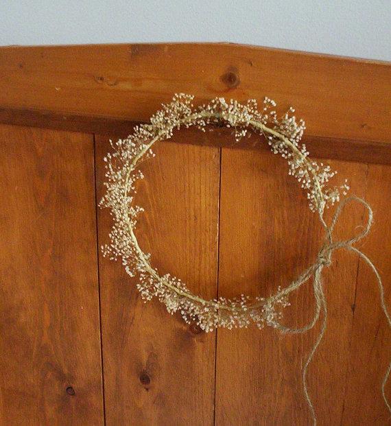 Mariage - country bride dried flower crown twine headpiece barn wedding accessories babys breath halo flower girl  bridal rustic babies hair accessory