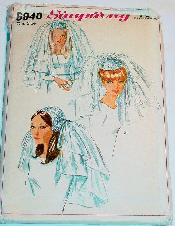 زفاف - Vintage 1966 Simplicity 6846 Set of Bridal Veils in Two Lengths UNCUT One Size