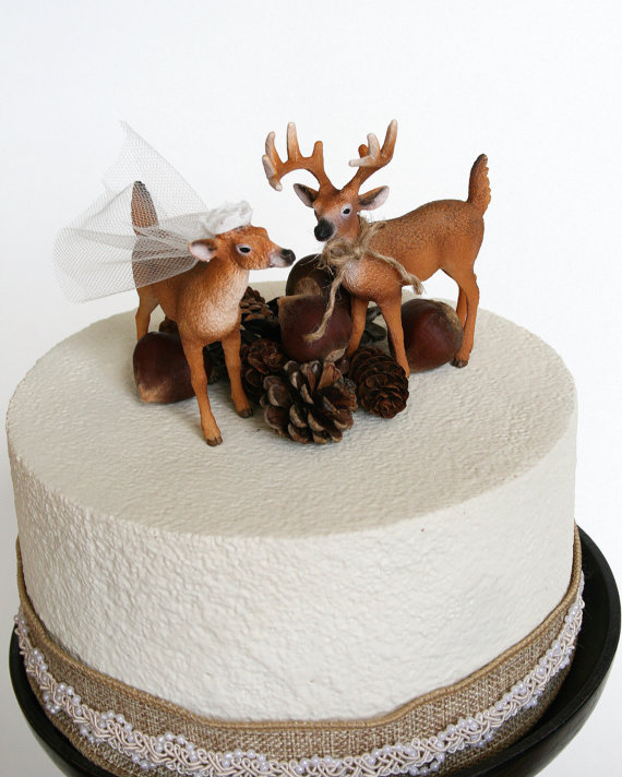 زفاف - Redneck Cake Topper / Deer Cake Topper / Wedding Cake Topper / Rustic White Tail Deer Cake Topper