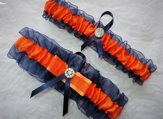 Hochzeit - Navy Blue and Orange Garter Set, Keepsake and Toss-away Garter Set, Ribbon Garter, Prom Garter, Bridal Garter, Wedding Garter