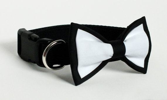 Mariage - Tuxedo Dog Collar Bow Tie set, Wedding bow tie set