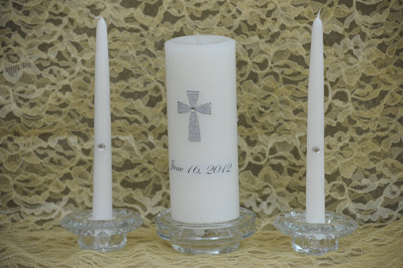 Mariage - Unity Candle/ Silver Crystal Cross  "FREE SHIPPING"