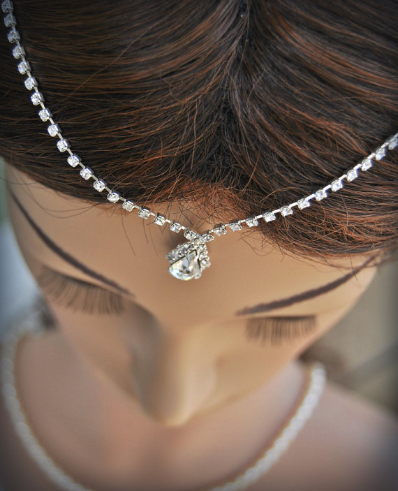زفاف - Wedding Tikka Headpiece - Indian Inspired Crystal Jewelry-Bridal hair accessory, hair jewelry,Wedding hair accessory,  rhinestone headband