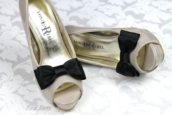 Mariage - Black Shoe Bows, Black Bow Shoe Clips, Black Wedding Accessories Shoes Clip, Black Bow Clip Shoes