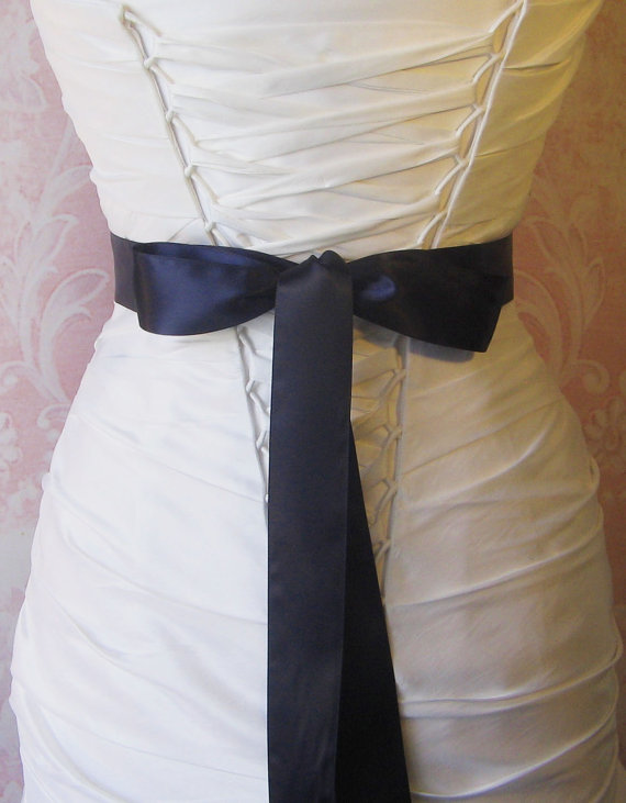 Hochzeit - Double Face Dark Navy Blue Satin Ribbon, 1.5 Inch Wide, Midnight Blue Ribbon Sash Dark Blue, Bridal Sash, Wedding Belt, 4 Yards
