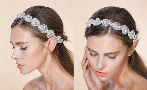 Hochzeit - Rhinestone Tie on Headband headpiece, Headband, Wedding Headband, ribbon headband, Bridal rhinestone head piece