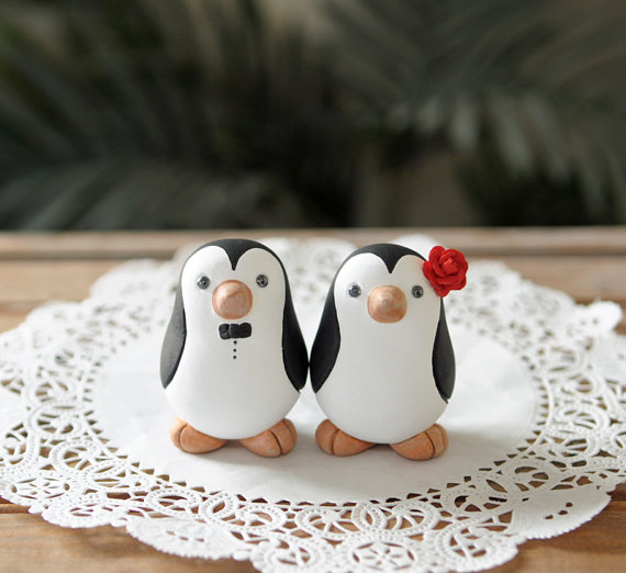 Wedding - Wedding Cake Topper -- Penguin Cake Topper -- Small