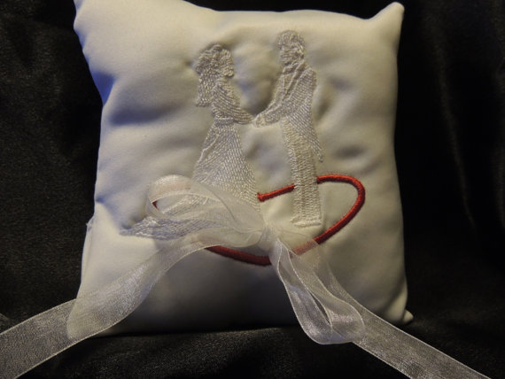 Свадьба - Embroidered Dog Ring Bearer Pillow with Bride and Groom Last One Like This