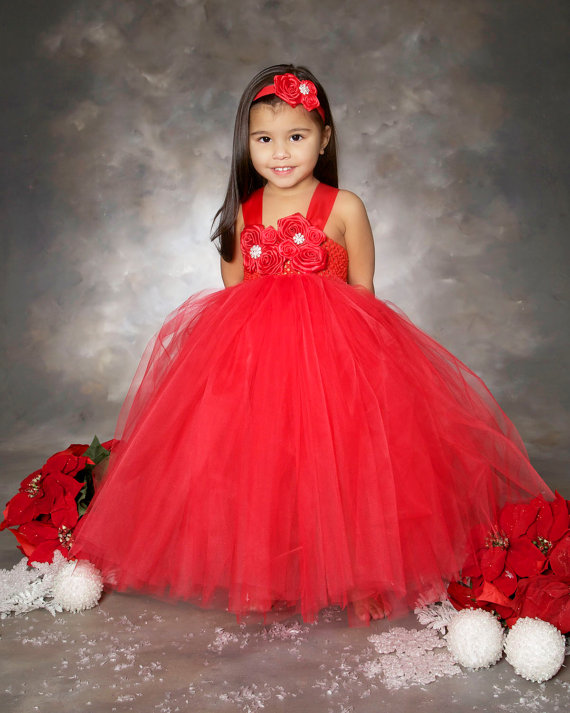 Wedding - Red Flower Girl Dress- Christmas Tutu Dress- Holiday Outfit- Valentines Day Tutu- Red Tutu Dress- Can be done in any colour