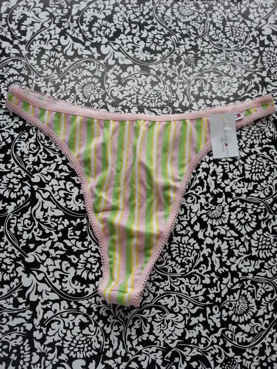 Свадьба - Vintage Dead Stock Tommy Hilfiger Striped Thong Pink White Yellow and Green Size XL