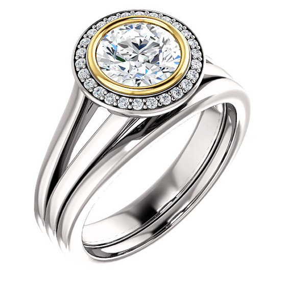 Wedding - 1ct  6.5mm  14k Two -Tone  Forever Brilliant Moissanite Halo-Styled  Engagement  Ring Set  -ST233311