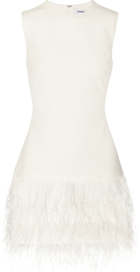 Hochzeit - Elizabeth and James India feather-trimmed stretch-crepe mini dress