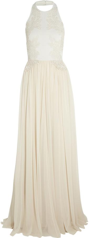 Hochzeit - Elie Saab Guipure lace-appliqu?d stretch-knit and silk-chiffon gown