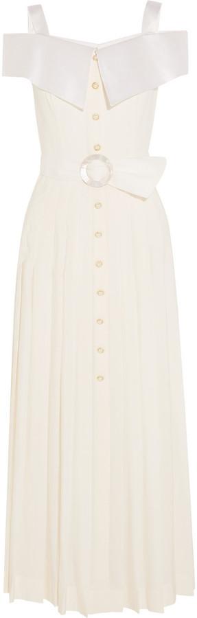 Hochzeit - Alessandra Rich Off-the-shoulder silk crepe de chine dress