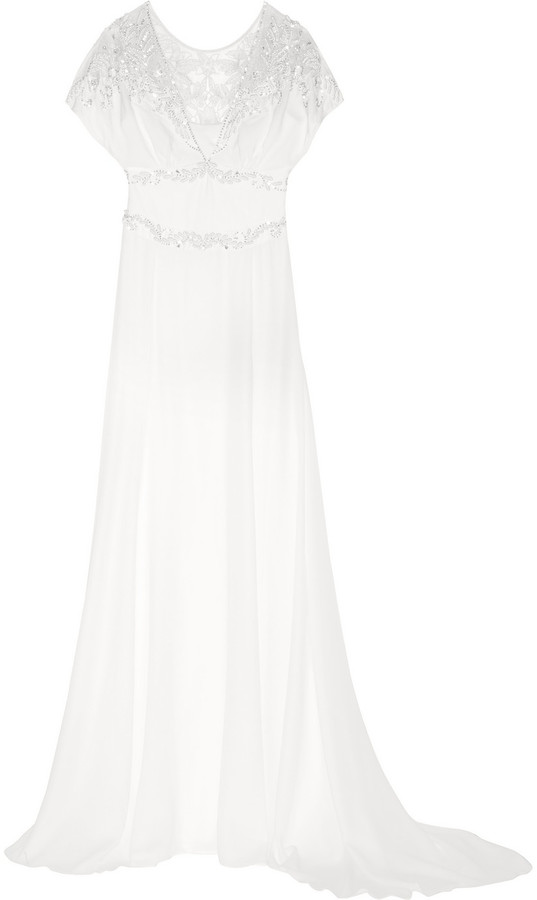 Hochzeit - Willow floral-appliqu?d embellished silk gown Temperley London