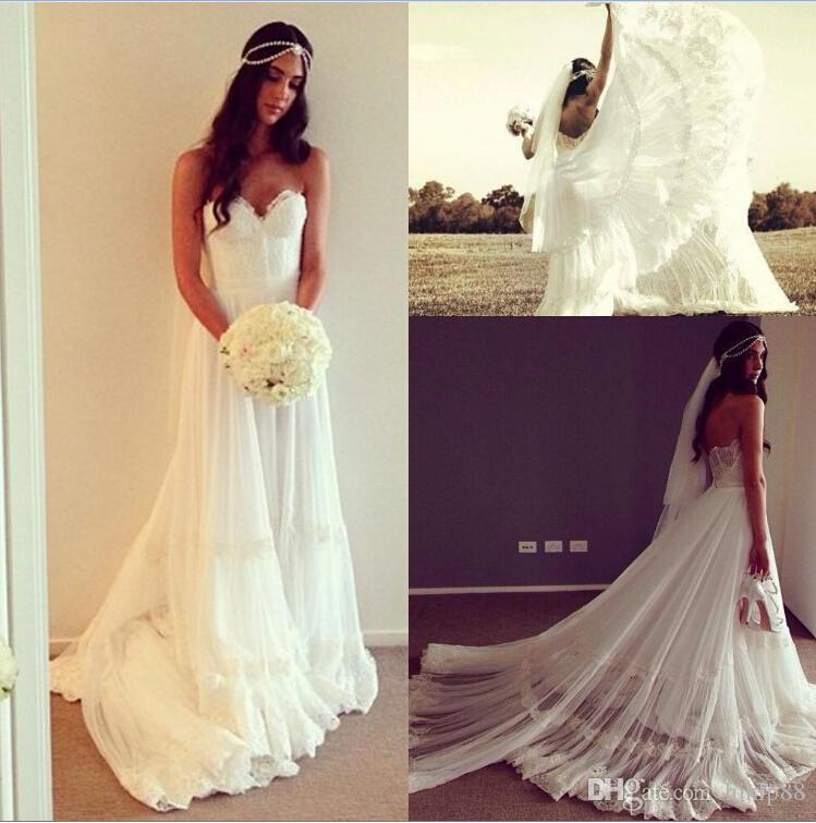 Wedding - Graceful 2015 A Line Wedding Dresses Lace Spring Chiffon Appliques Bridal Gowns Ruched Skirt Custom Made Garden Wedding Gowns Ball Sweep Online with $121.05/Piece on Hjklp88's Store 