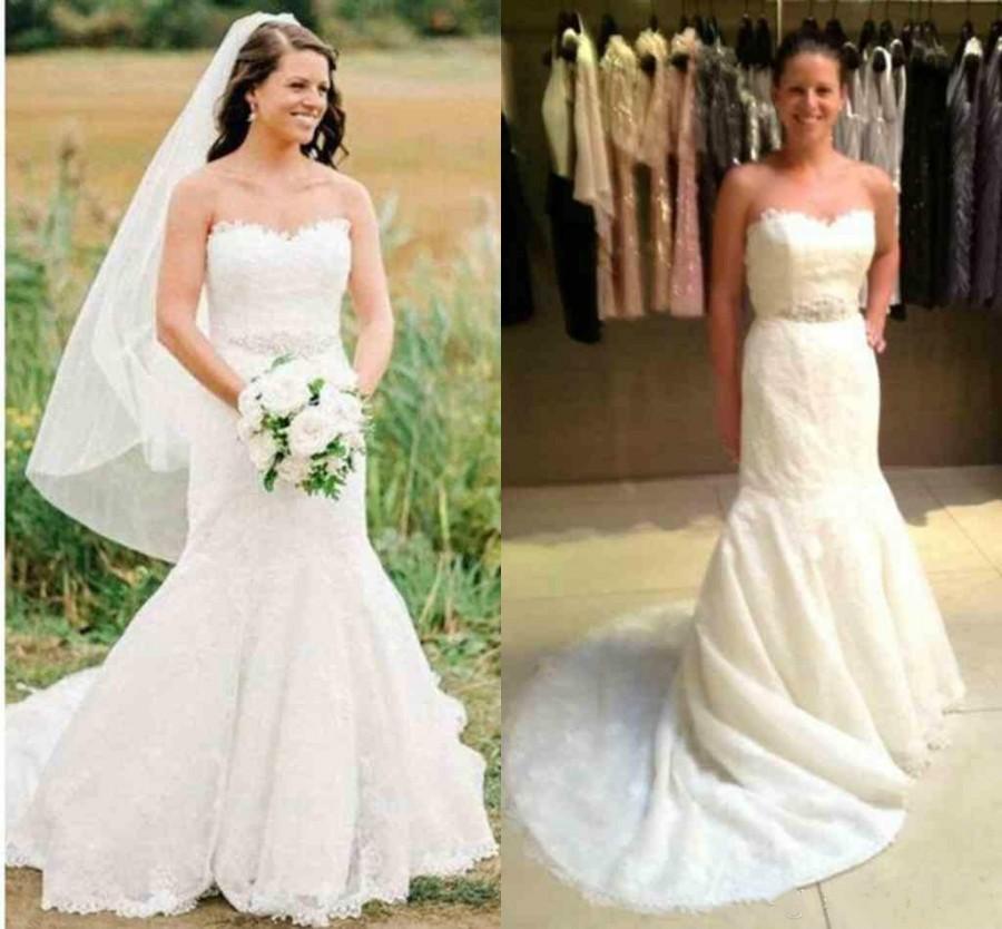 Wedding - Amzing Lace Sweetheart Mermaid Wedding Dresses 2015 New Applique Beads Sash Sweep Train Bridal Gowns Vestido De Noiva Custom Online with $126.39/Piece on Hjklp88's Store 