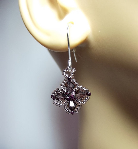 Свадьба - Purple Beadwork Earrings, Spring, Christmas Gift, Mom Sister Grandmother Jewelry Gift, Wedding, Cocktail, Simple, Pretty