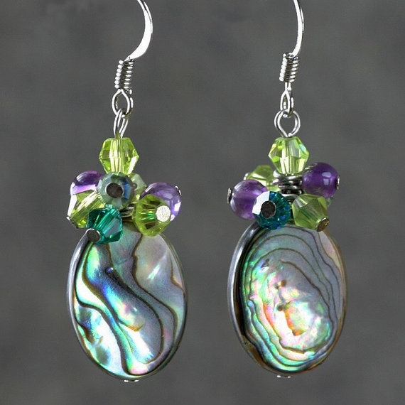 Hochzeit - Abalone shell drop earrings Bridesmaids gifts Free US Shipping handmade Anni designs