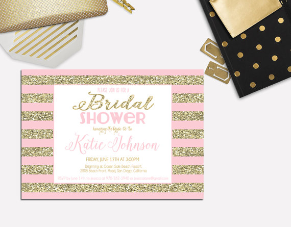 Wedding - pink and gold bridal shower invitation pink and gold glitter, printable, modern chic shower, digital invite customizable _103
