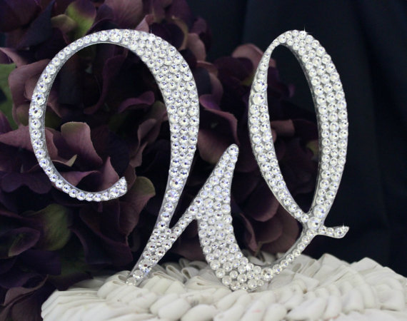 Hochzeit - Monogram Wedding Cake Topper Decorated with Swarovski Crystals in Any Letter A B C D E F G H I J K L M N O P Q R S T U V W X Y Z
