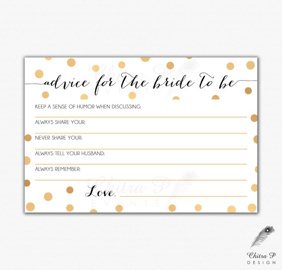 Hochzeit - Gold & Black Bridal Advice Card - Printed or Printable, Instant Download Confetti Wedding Art Deco Pop Fizz Clink Shower Game Gatsby - #013