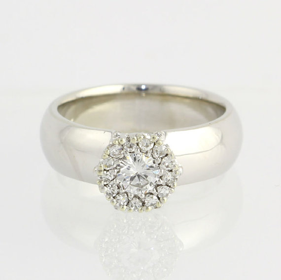 Hochzeit - Diamond Engagement Ring Illusion Halo - 14k White Gold .59ctw Natural Round X6337