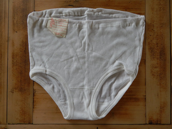 Wedding - Soviet -Time Women Lingerie Knickers White Cotton Underpants Made in USSR Size L with Factory Tag