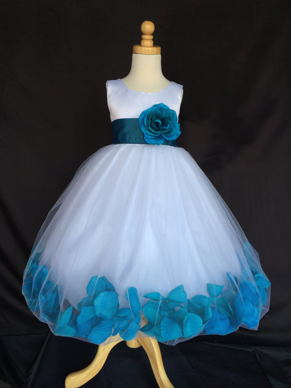 زفاف - Flower Girl Dress - White Petal Dress - Wedding, Easter, Junior Bridesmaid, Formal Girl Dress, Recital