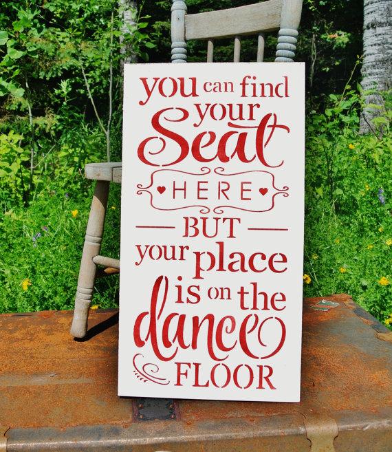Wedding - Wedding Seating Assignment Sign, Wood you can find your seat here your place is on the dance floor red and white  shower gift
