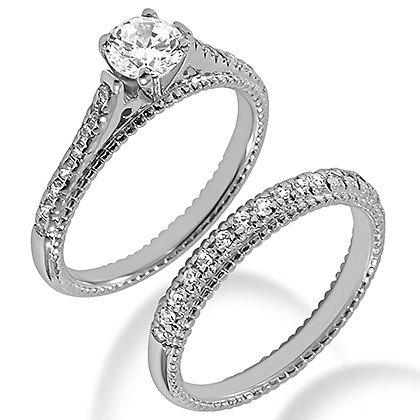 Hochzeit - Matching Ring Set 14k White Yellow Rose Pink Gold Vintage Antique Style Diamond Engagement Ring & Wedding Band (DS549)