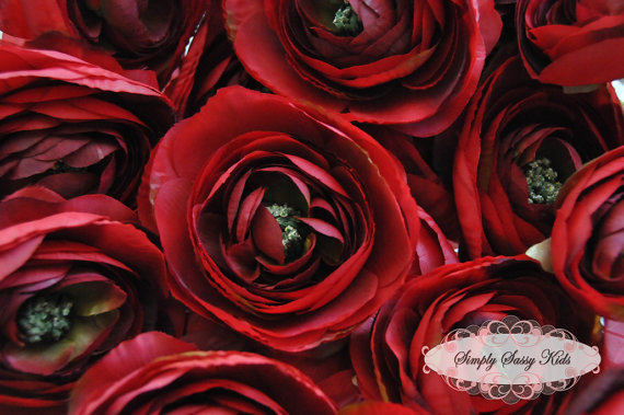 زفاف - 2 pcs Scarlet Red Silky Soft Ranunculus Artificial Flower Heads Color 3.5in DIY Bouquets Arrangements Hair Clips Wedding