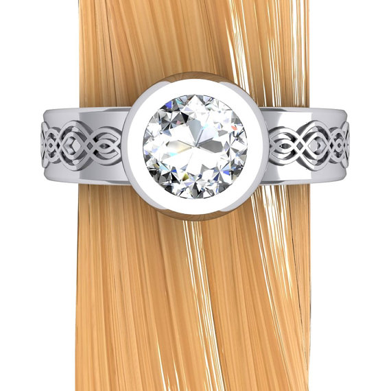Hochzeit - Diamond Engagement Ring, Low Profile 3/4 Carat Diamond Engagement Ring in White Gold, Platinum, or Palladium