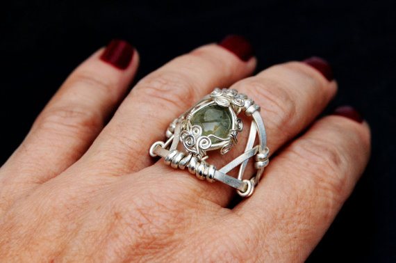 زفاف - Green Engagement Ring Wire Wrapped Ring Prehnite Ring Silver Plated Ring Lime Green Ring Cocktail Ring Gemstone Ring Unique Statement Ring