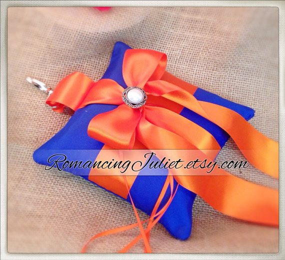 Mariage - Elite Satin Pet Ring Bearer Pillow with Lovely Pearl Accent...Made in your custom wedding colors...show in royal blue/orange