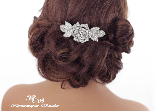 Hochzeit - Bridal hair comb wedding hair barette hair clip Crystal comb crystal barette wedding hair accessories hair jewelry rhinestone hairpiece 5160