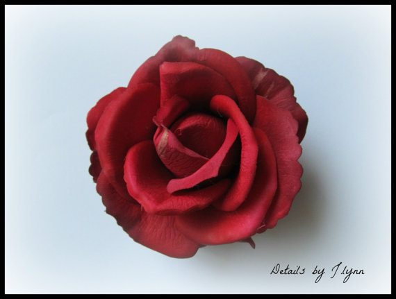 زفاف - Red Real Touch Open Rose Hair Flower Clip - Wedding or Prom