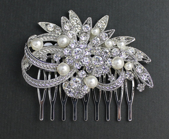 Wedding - Crystal Bridal Hair Comb, Pearl & Crystal Bridal Hair Piece, Vintage Wedding Hair Comb, Wedding Hair Accessories, LEATH