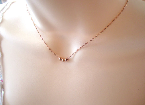 Wedding - Rose gold 3 wishes necklace...simple handmade jewelry, 3 tiny light balls, everyday, wedding, best friend, bridesmaid, mother's' day gift