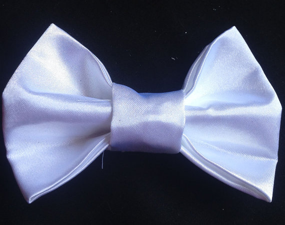 Wedding - White Satin Wedding Collar Bow Tie for Male Dogs or Cats
