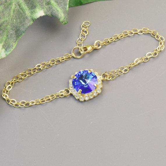 زفاف - Bright Blue Bracelet - Cobalt Blue Bridesmaid Bracelet - Gold Sapphire Swarovski Crystal Bracelet - Bridesmaid Jewelry - Wedding Jewelry