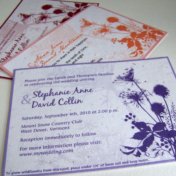 Mariage - Summer wedding invitation with meadow flowers, printed on recycled plantable seeded paper, for your rustic garden or barn themed event - 25