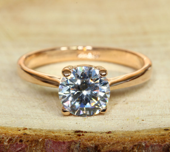 زفاف - ON SALE! White topaz 18ct Rose gold filled Solitaire ring - engagement ring