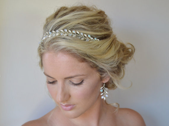 Wedding - Grecian Bridal Hair Vine, Bridal Headband, Pearl Crystal Bridal Wreath,Pearl Crystal Wedding Halo, Wedding Hair Vine, Bridal Headpiece
