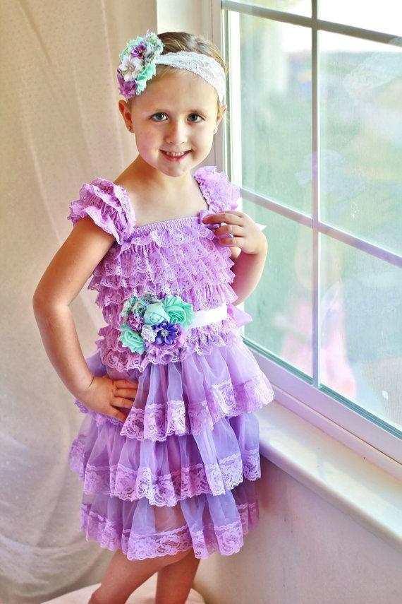 Mariage - Lavender lace dress, sash headband SET,Toddler Dress,girls dress,Flower girl dress,First/ 1st Birthday Dress,Vintage style,girs photo outfit