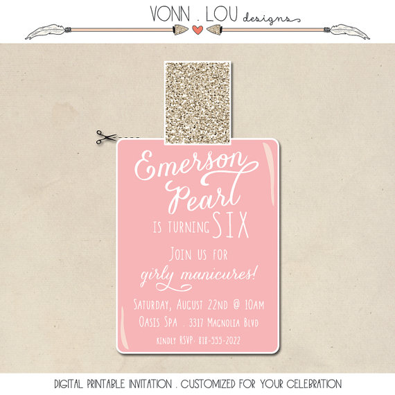 Wedding - nail polish party invitation - modern simple kids teen adult birthday - bachelorette - girls night out - digital printable - cut out - girl