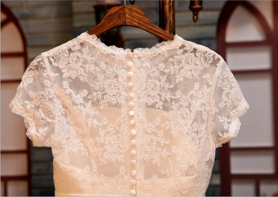 Wedding - Vintage Inspired French Corded Ivory Lace Cap Sleeves Wedding Dress