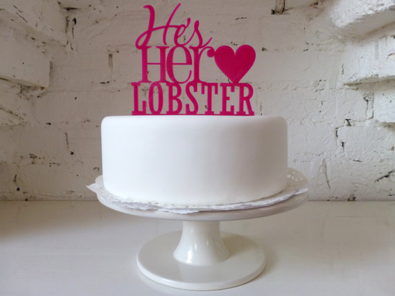 Hochzeit - Wedding Cake Topper He's Her Lobster -  Choose Color
