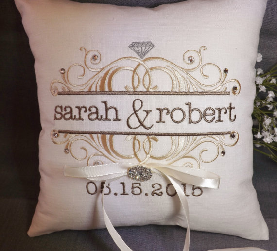 Wedding - Ring Bearer Pillow, personalized ring bearer pillow, embroidered ring pillow, wedding pillow, custom ring pillow, Mr and Mrs ring bearer