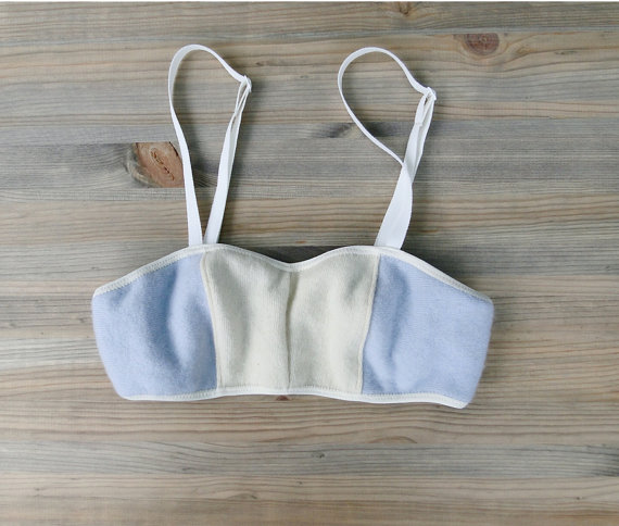 Mariage - Pure cashmere soft bra - pastel blue custom made cashmere lingerie - washable in cold water